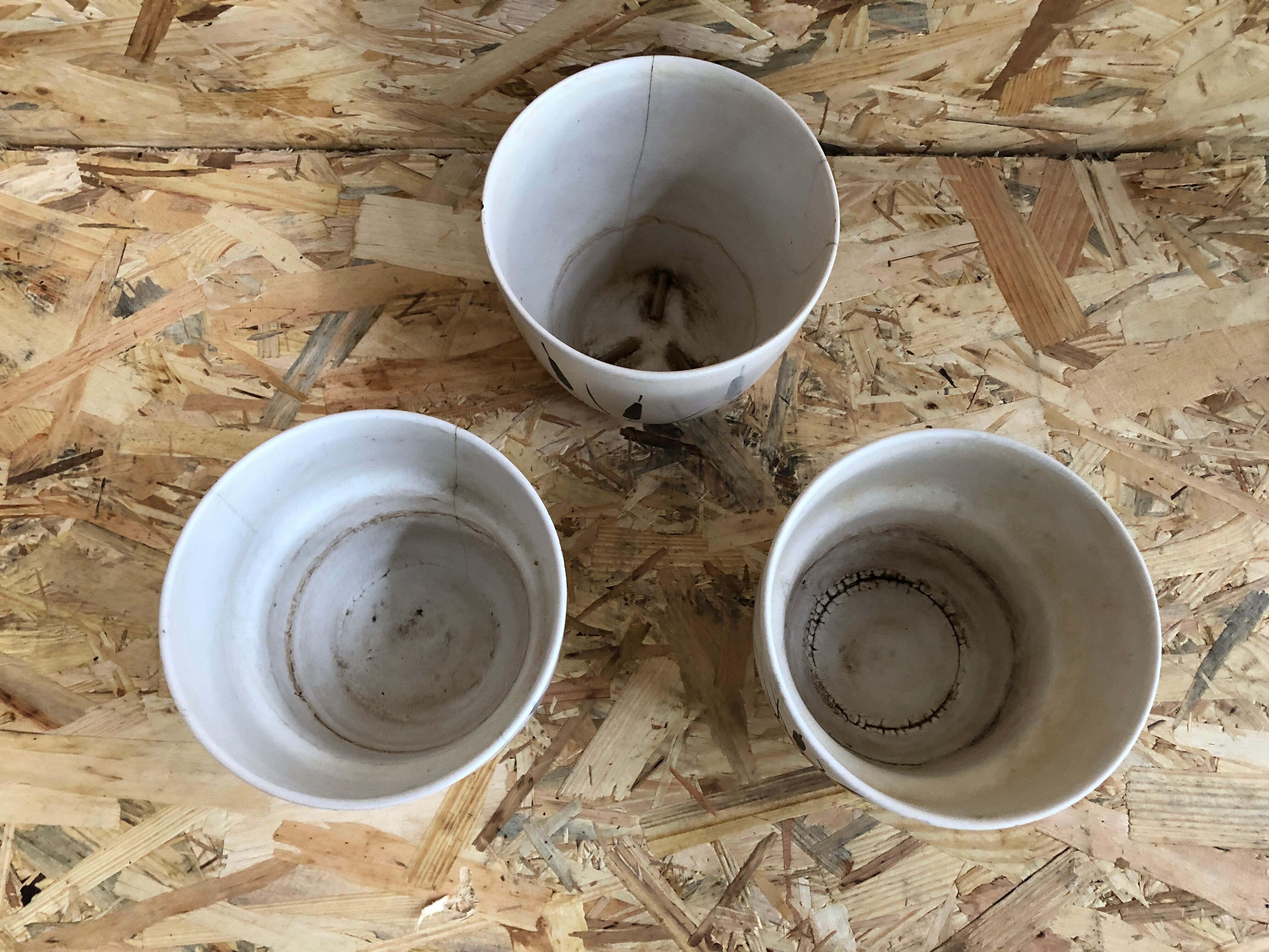 Lot 3 old caches pot milet sevres ceramic decoration reeds vintage