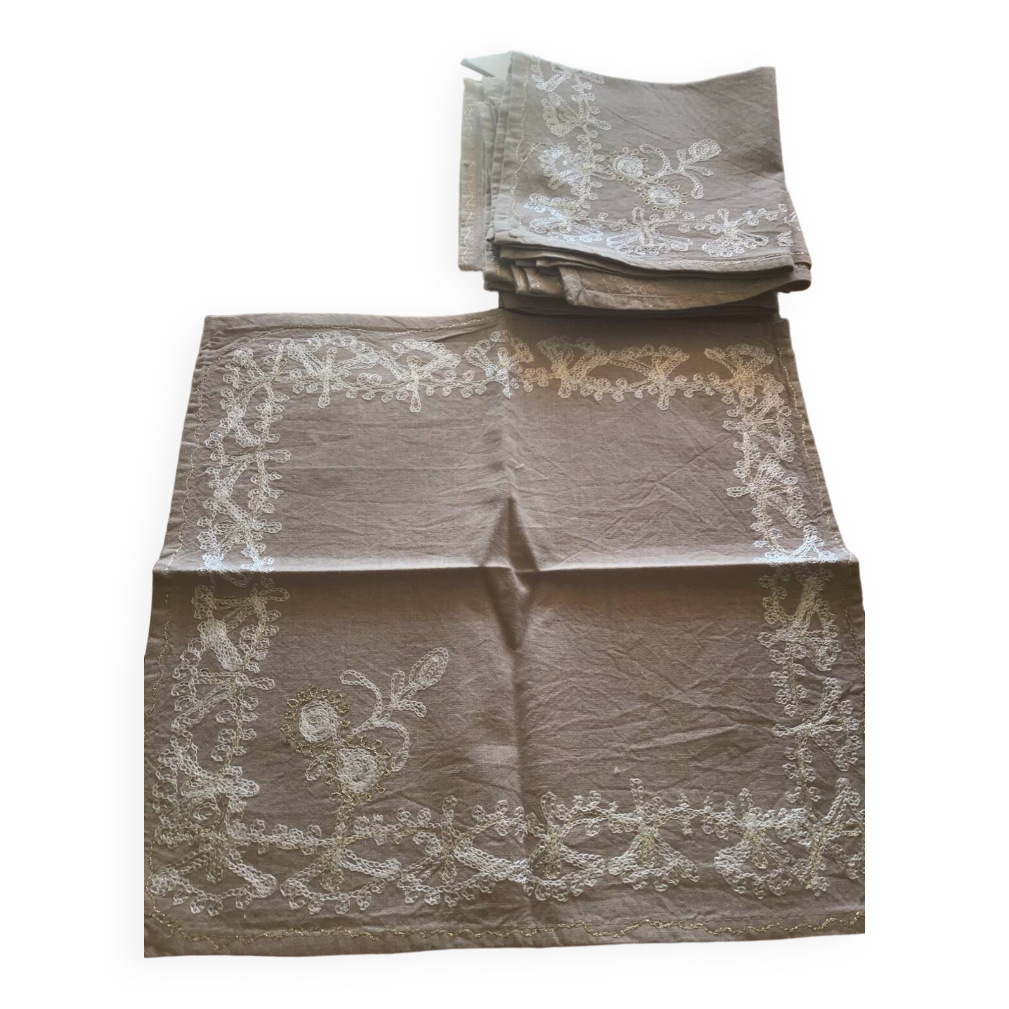 Set of 8 antique embroidered napkins