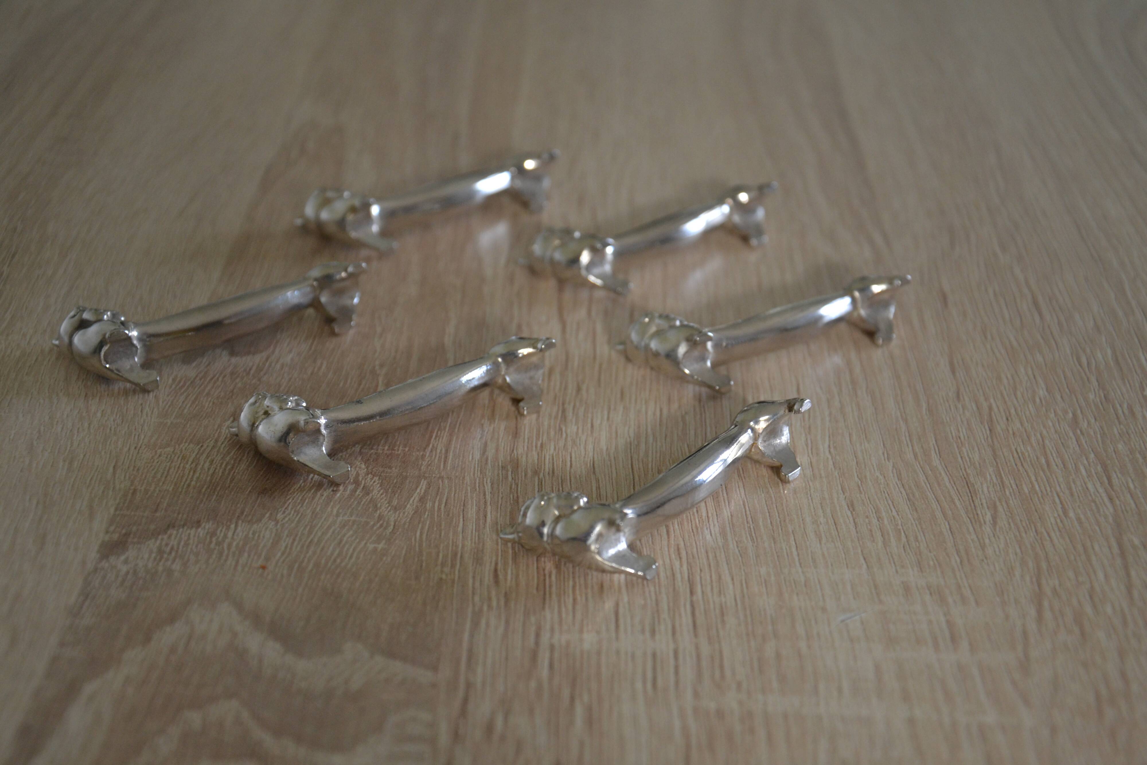 6 silver-plated cat knife rests