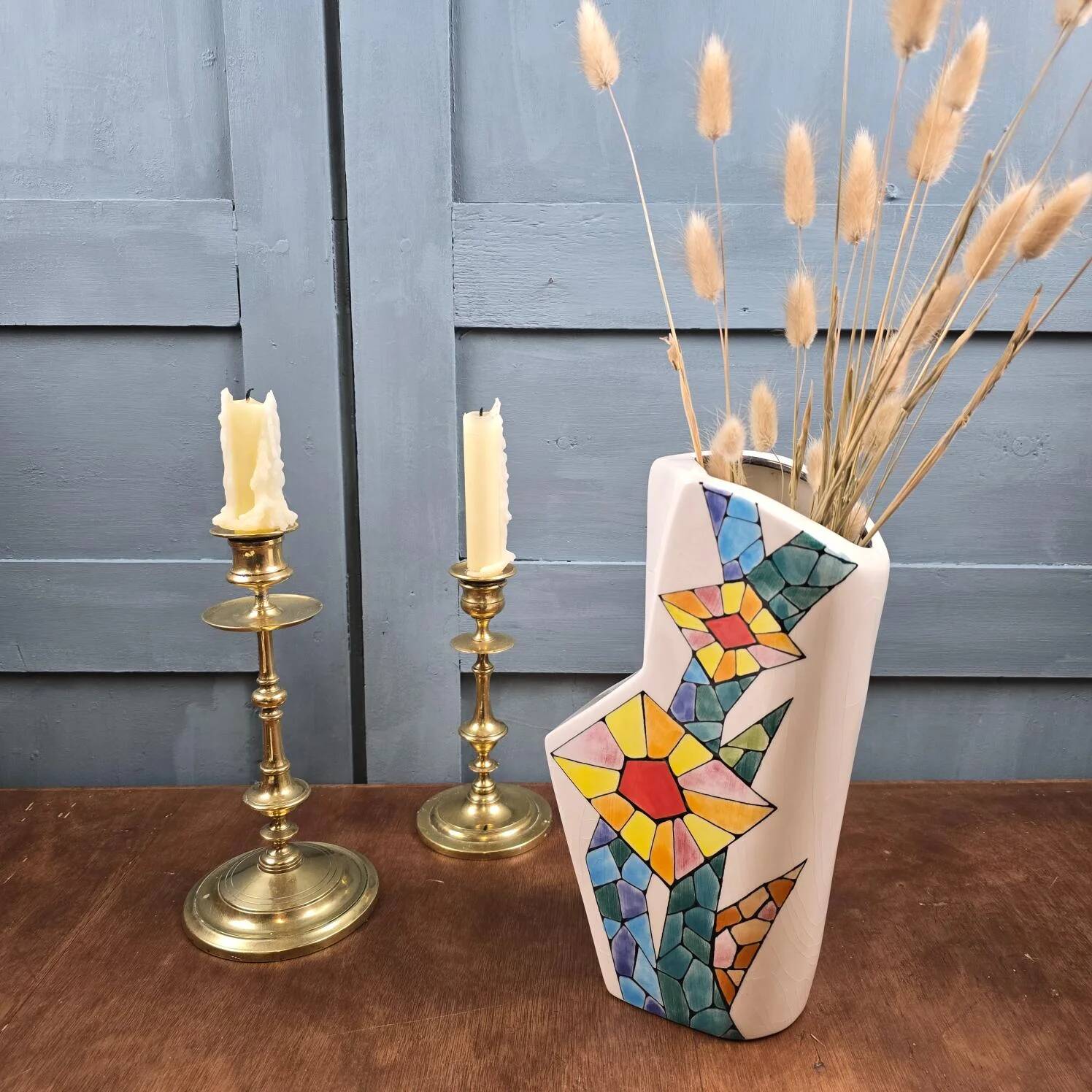 Ceramar vase, artistic ceramic, colourful mosaic pattern.