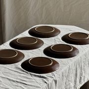 Lot de 6 assiettes à dessert vintage en grès brun