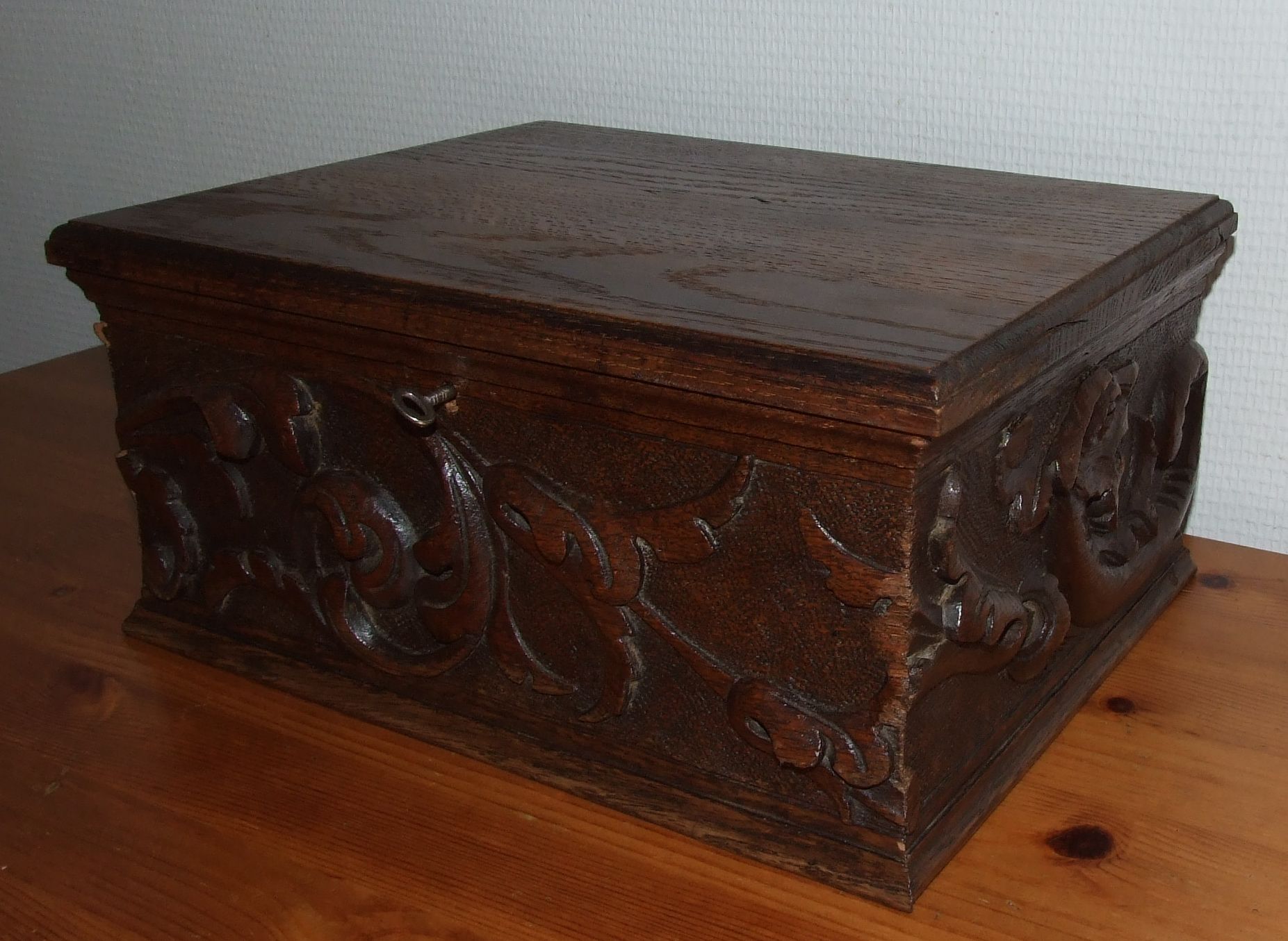 Old carved wooden box
