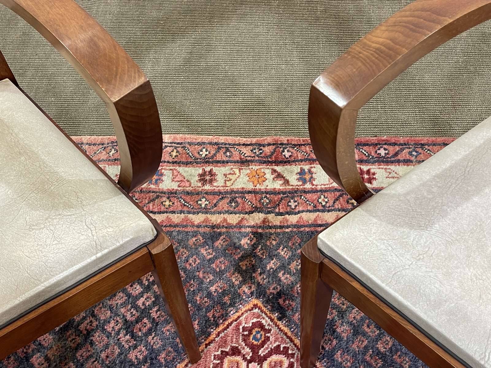 Pair of Art Deco bridge chairs in beech and imitation leather from the 1950s