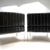 Stoll Giroflex set of 2 leather lounge chairs, 1970