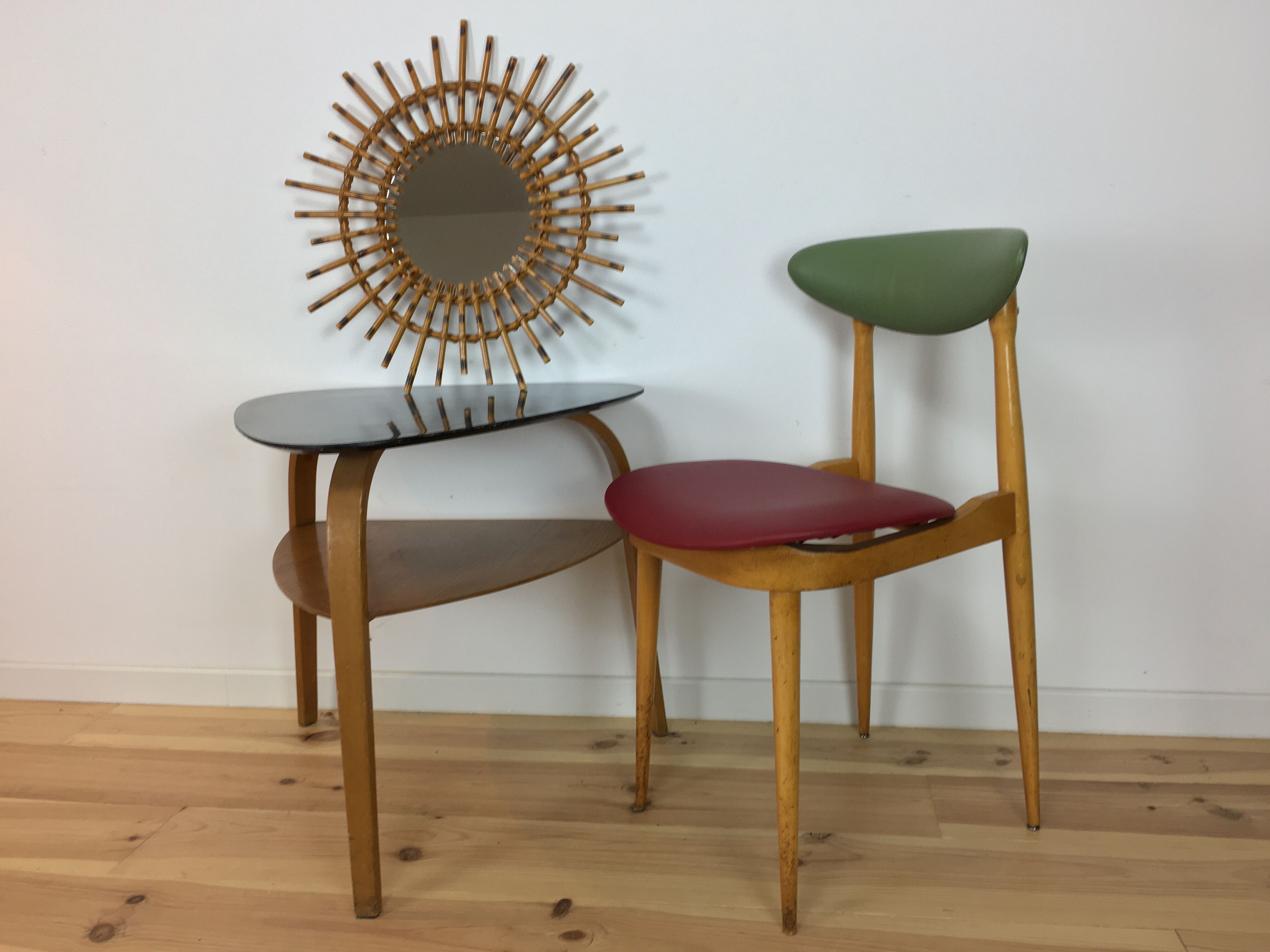 Miroir soleil 56 cm en bois effet bambou