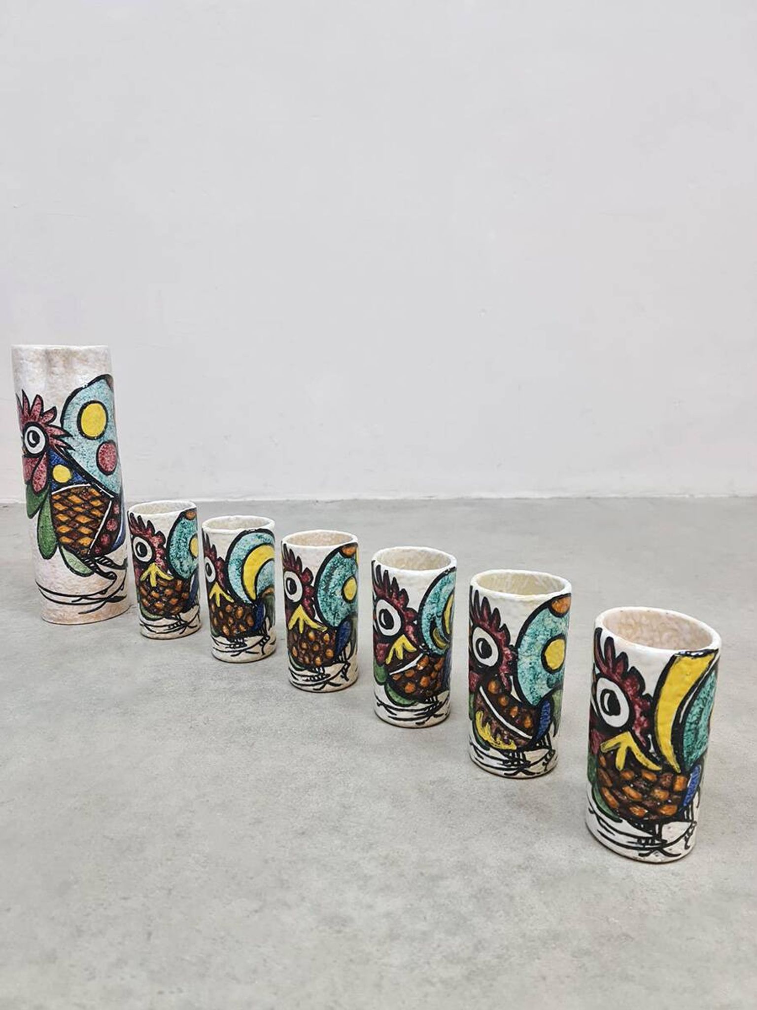 Spanish vintage Toledo ceramic pitcher & mugs Pablo Sanguino 1960s