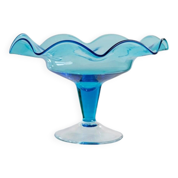 Coupe sur pied en verre de Murano bleu - Italie années 1980