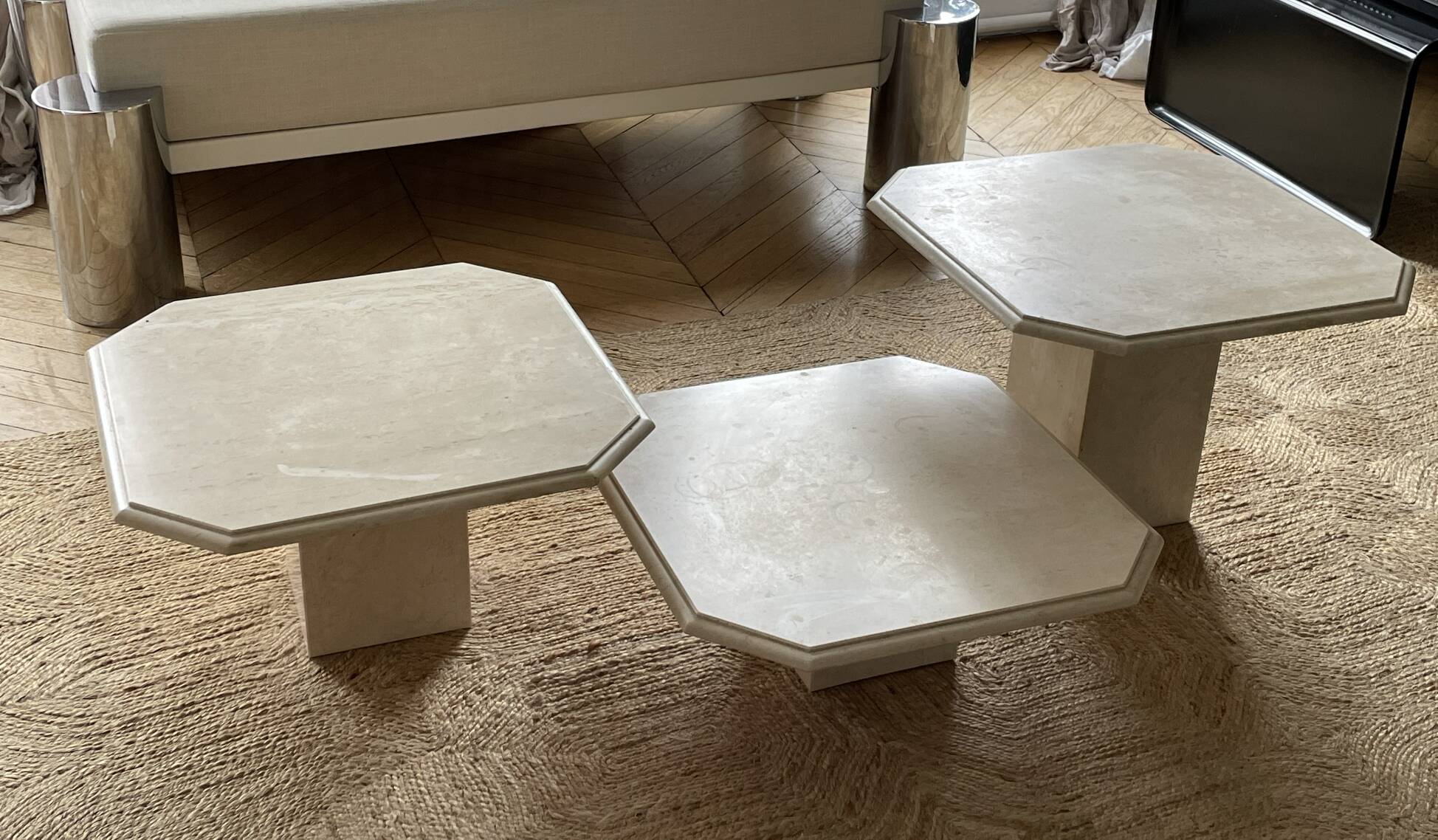 Set of three travertine coffee tables from the 70s