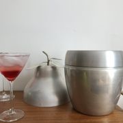 LARGE PEAR OR QUINCE IN BRUSHED ALUMINUM ICE BUCKET MADE IN ITALY AROUND 1970