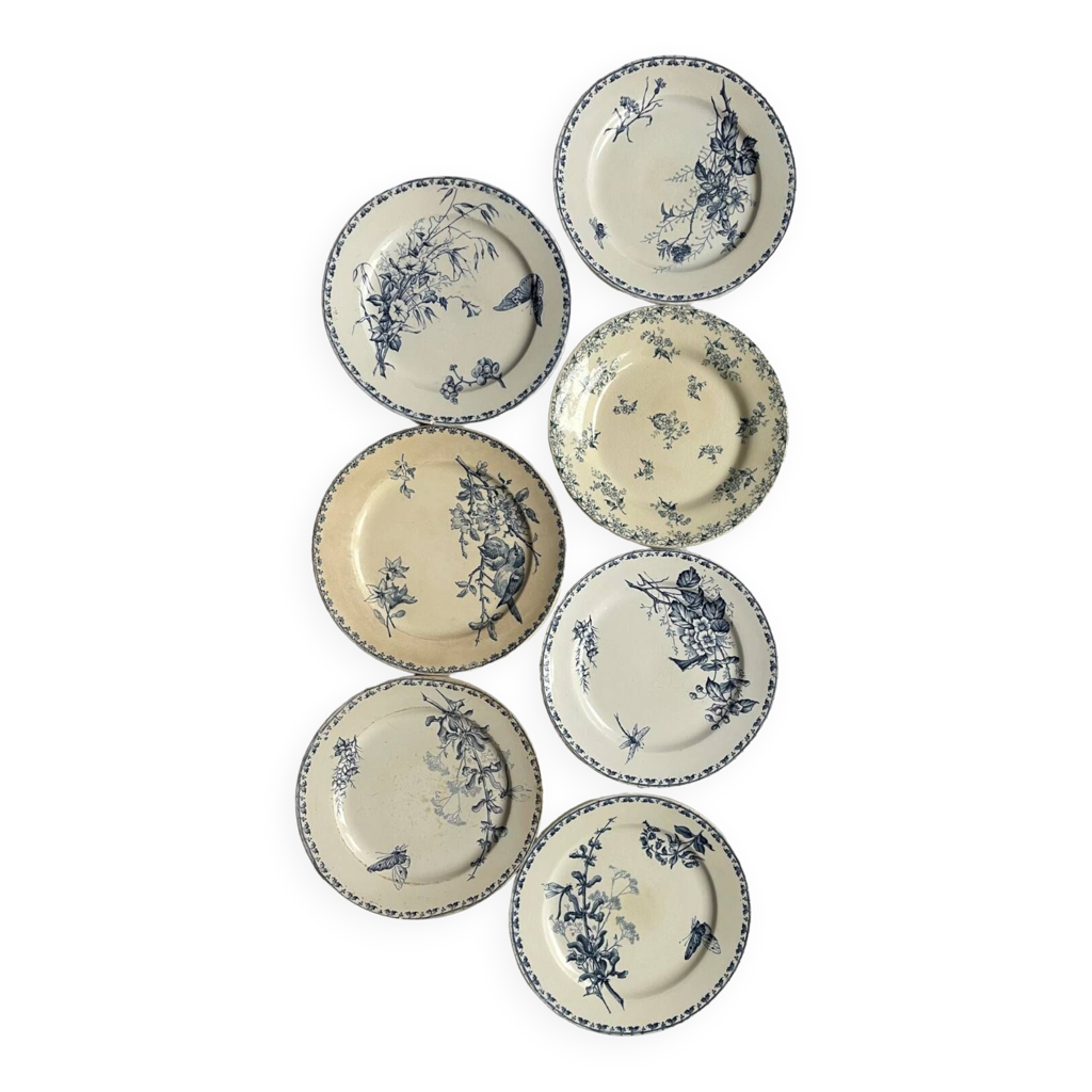 9 assiettes parlantes sarreguemines avec son plat à dessert - Arts de la table
