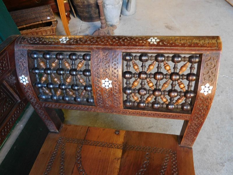 Old syrian wooden bench and mother-of-pearl inlay