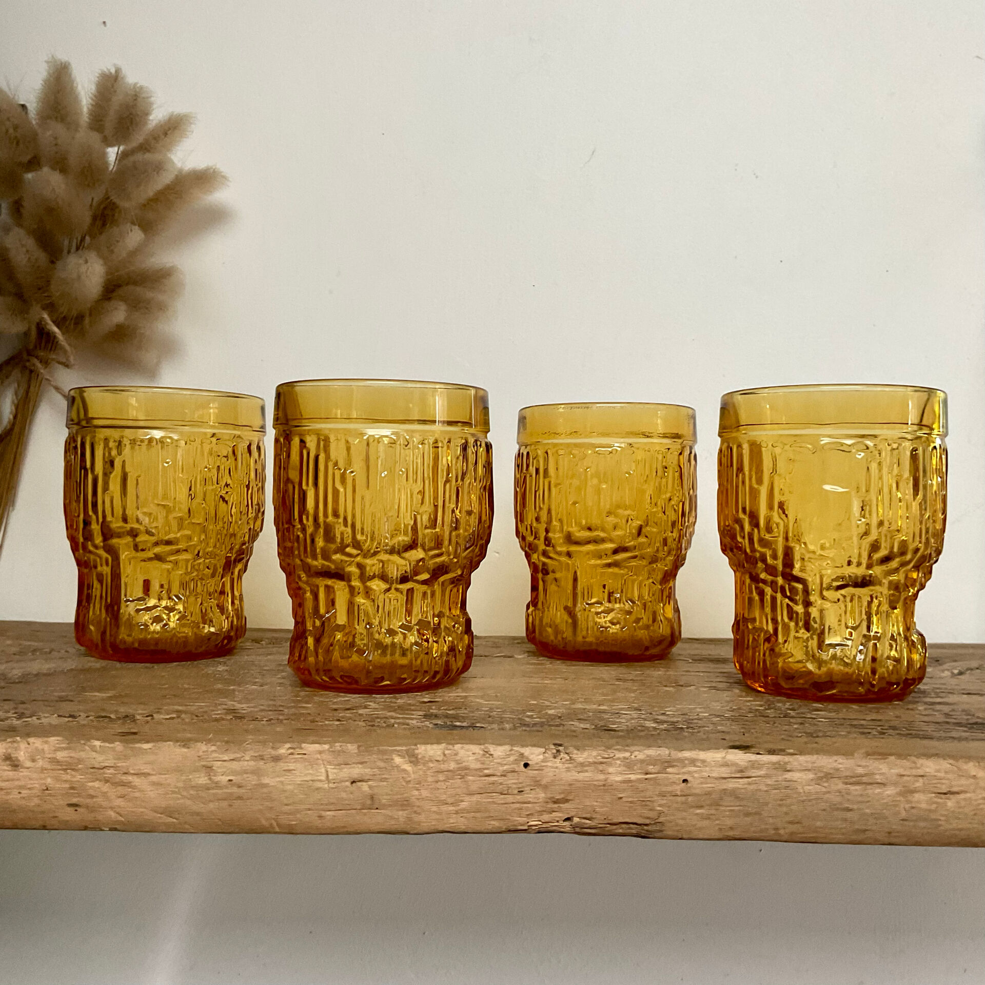 4 vintage amber glasses