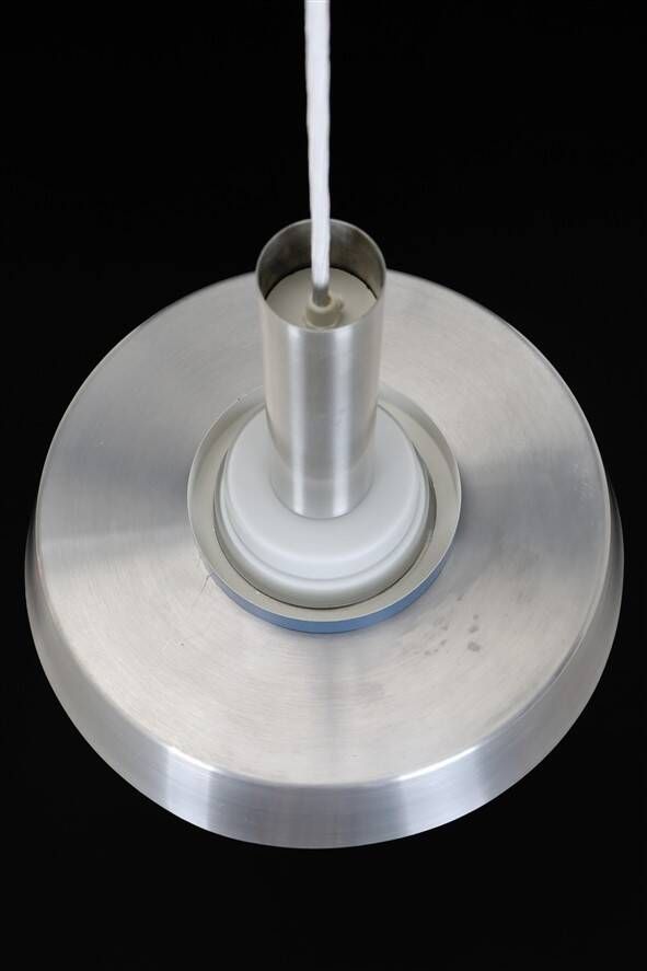 Rare pendant lamp / aluminum / opaline glass / Space Age / Mid-Century Danish Modern design / 1960s / 1970s