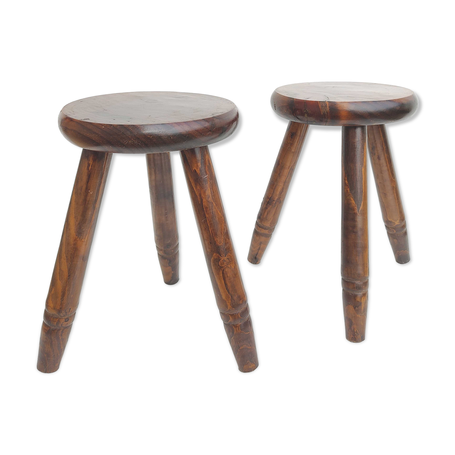 Pair of wooden tripod stools