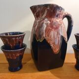 Vintage ceramic pitcher and 4 glasses set