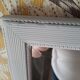 Rectangular mirror in light grey painted wood and beveled glass