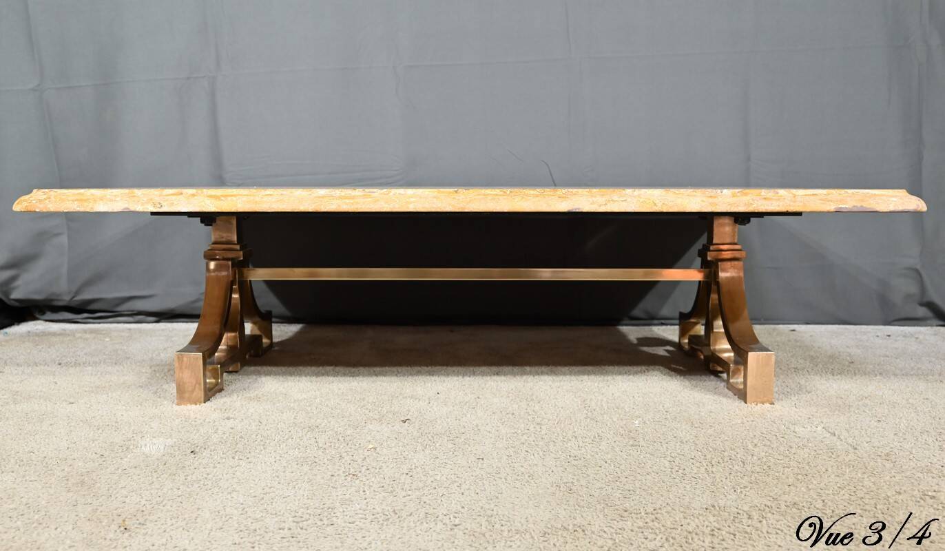Brass and travertine coffee table, Art Deco period, 1930