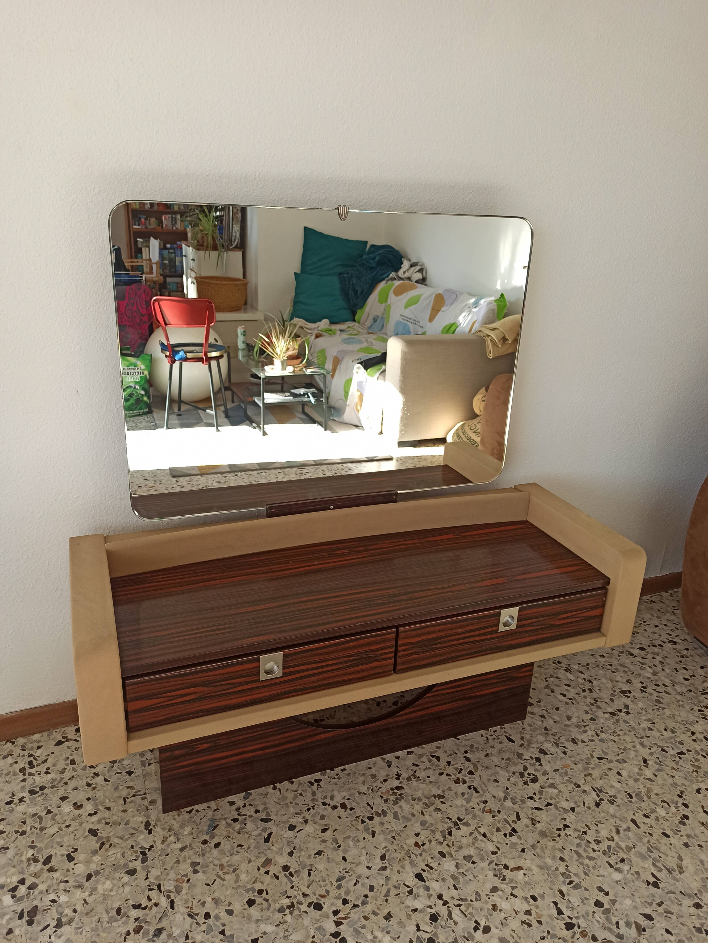 Ebony veneer dressing table with mirror, 1970s