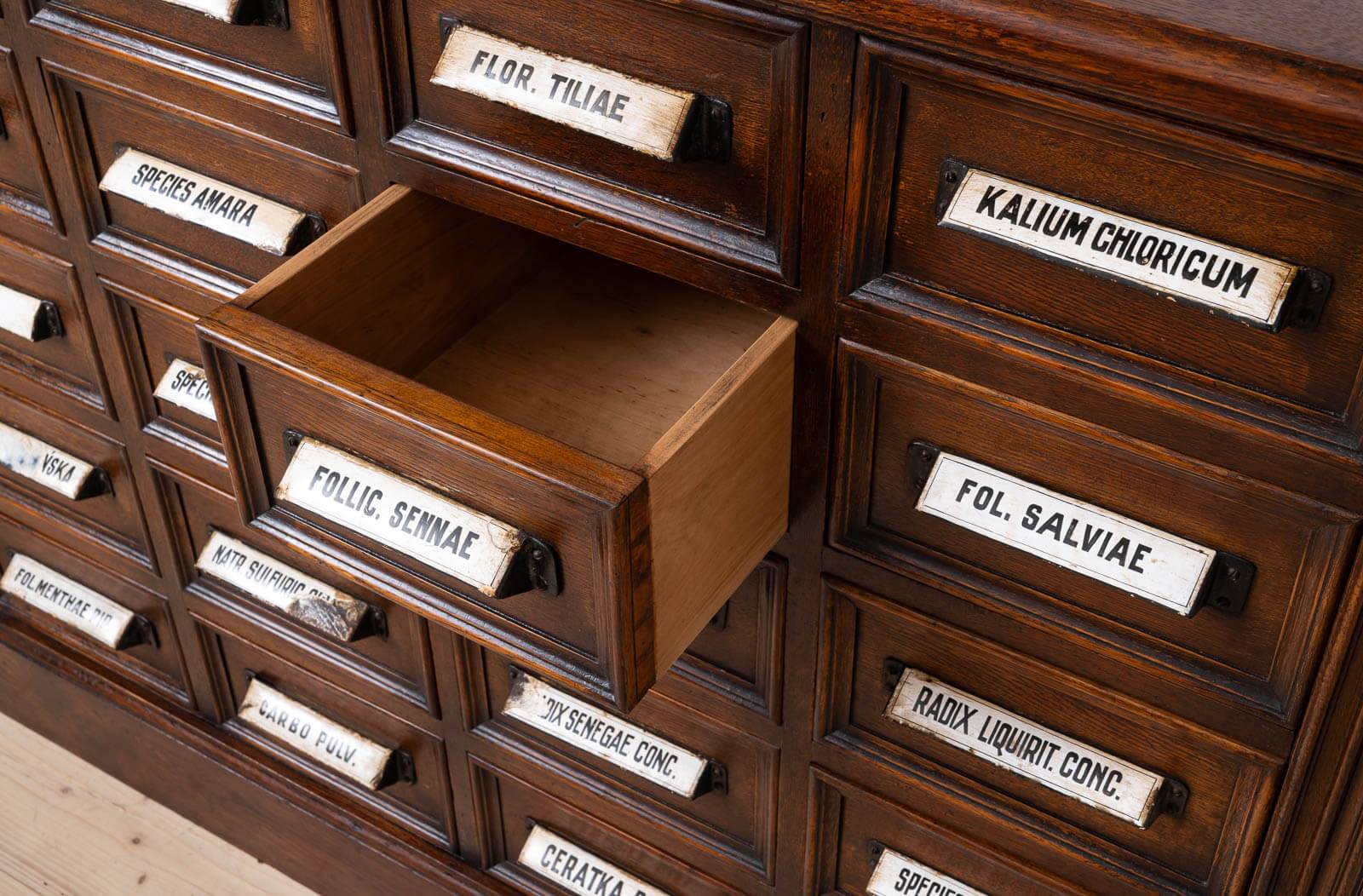 Apothecary Chest of Drawers, Solid Oak Wood, Restored, Early 20th Century