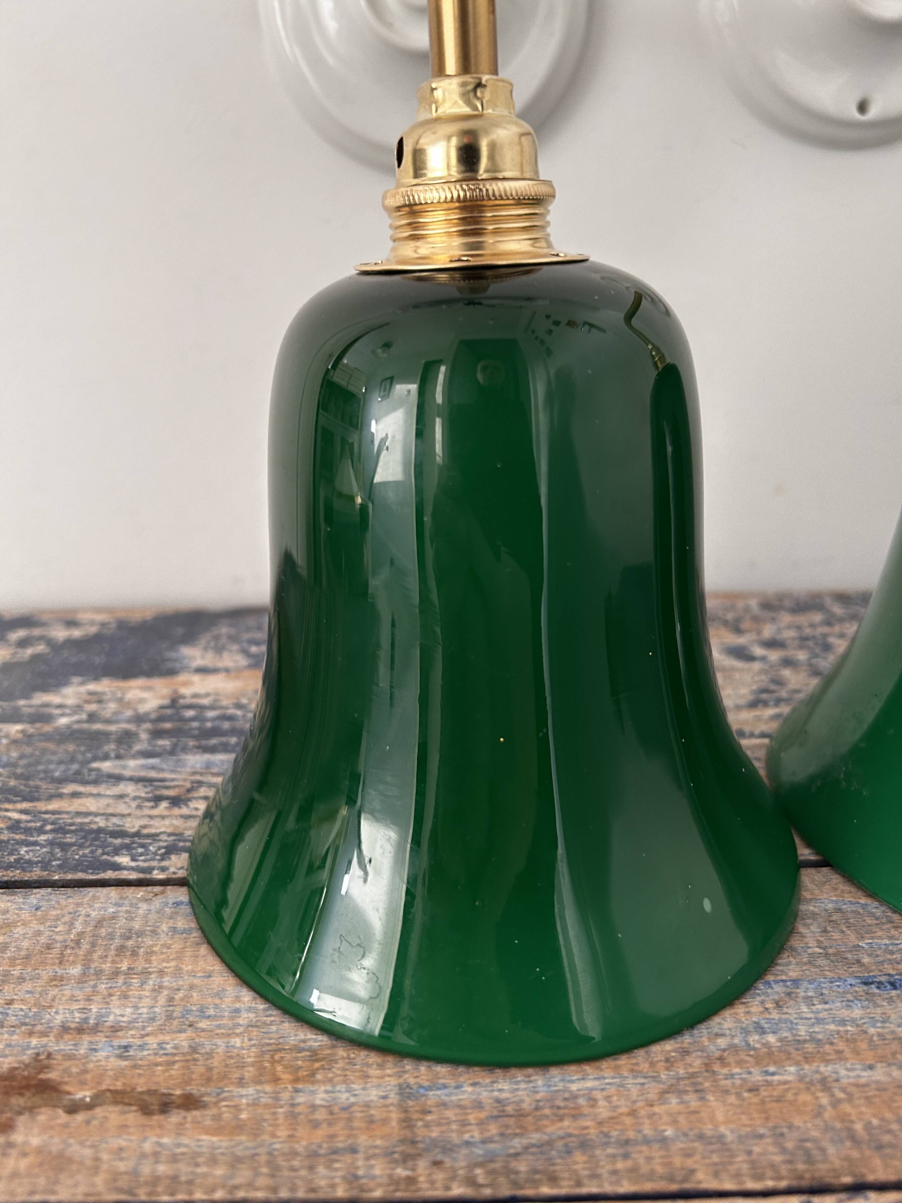 Pair of green opaline wall lights