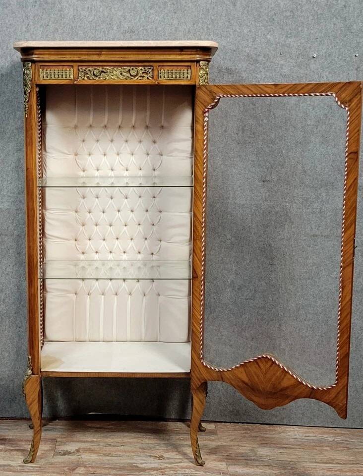 Louis XV style display case in rosewood and gilded bronze