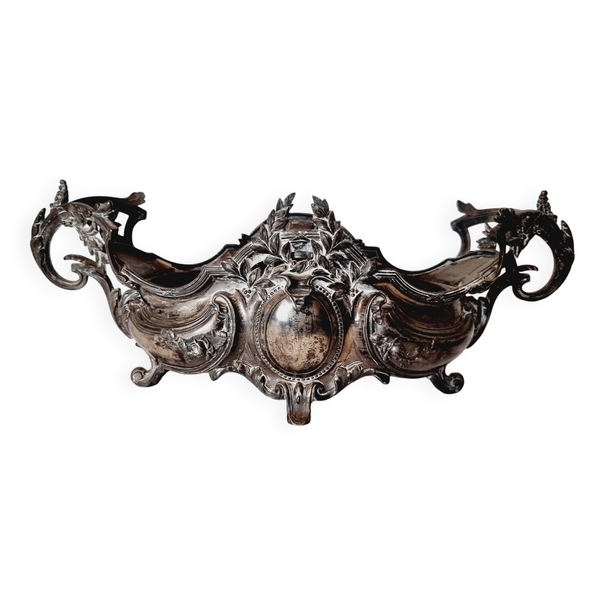 Late 19th century plated bronze planter, Louis XV style rocaille decoration