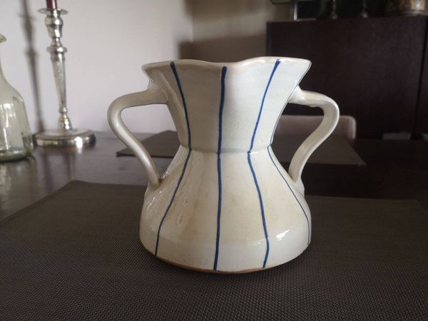 Pichet vase en terre cuite émaillée à doubles anses - années 1950/1960