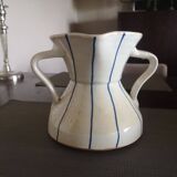 Enamelled terracotta vase pitcher with double handles - 1950s/1960s