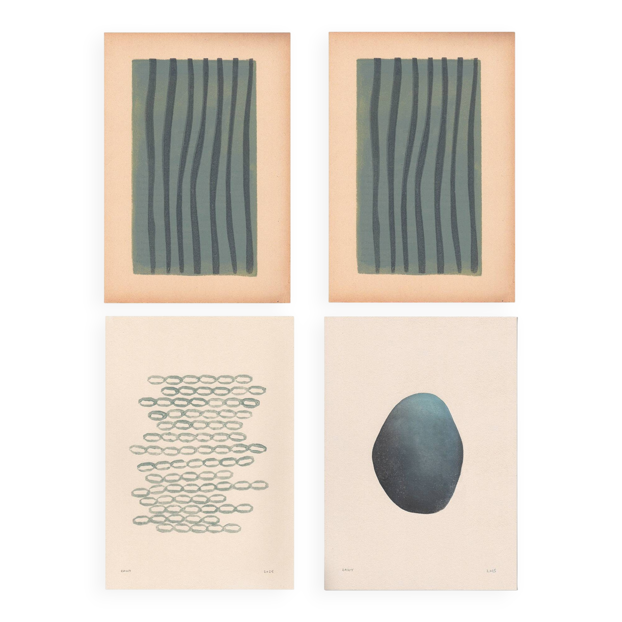 Reserved for Bérangère - 4 paintings on paper signed Eawy