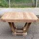 Rectangular Art Deco dining table with a central pedestal, renovated in solid oak.
