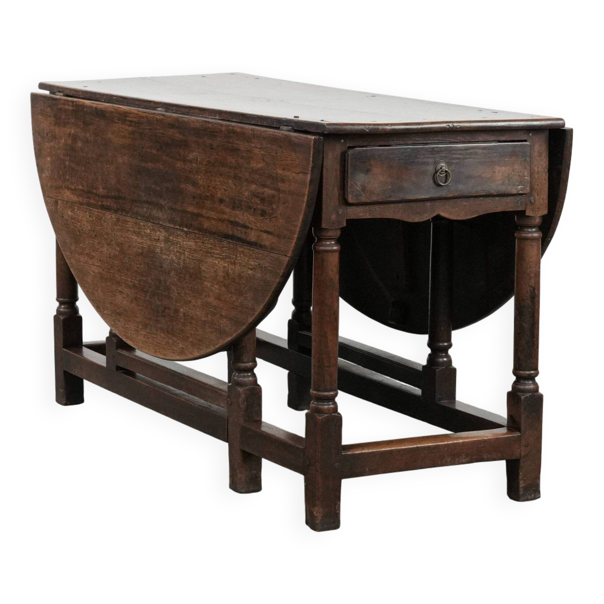 Antique English oak side/dining/gateleg table from the 18th century