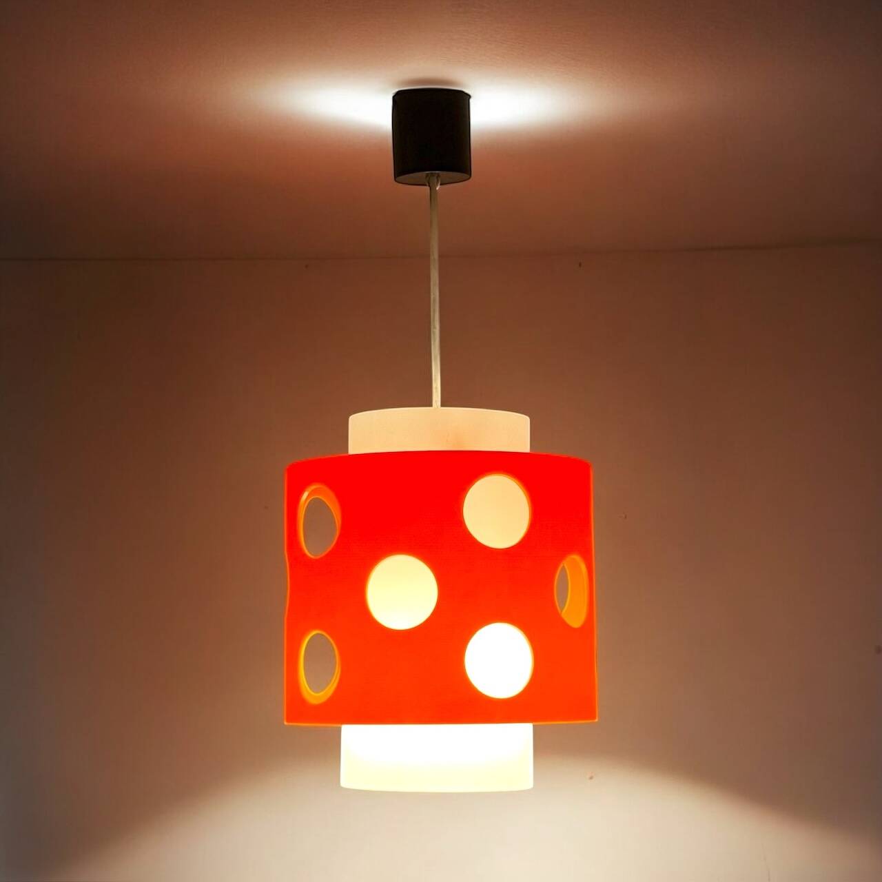 Space Age Hanging Lamp in Orange and White Polycarbonate, 1970s
