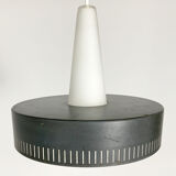 Modernist pendant lamp opal glass and grey metal Bent Karlby for Lyfa, Denmark, 1950-60