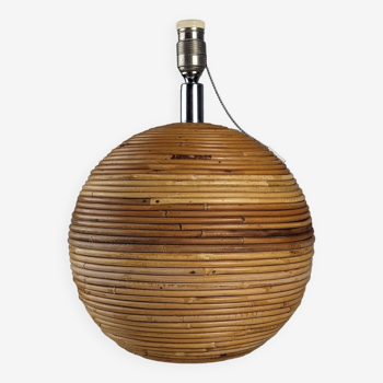 Lampe de table sphère en rotin de style Gabriella Crespi, années 1970