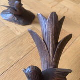 Carved wooden bird candlesticks - Black Forest