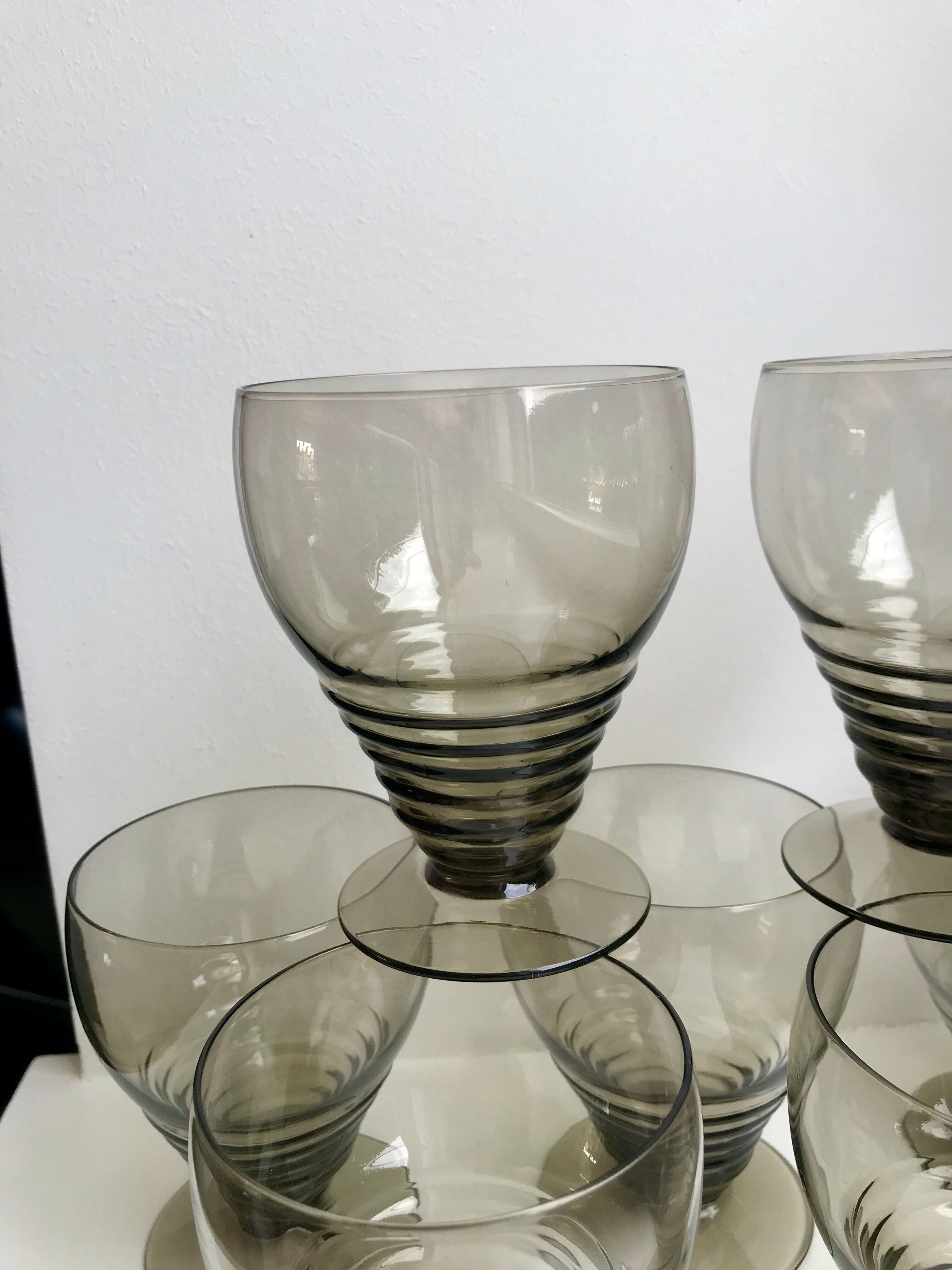 Set of 7 wine glasses  art deco smoked glass years 30-40