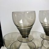 Set of 7 wine glasses  art deco smoked glass years 30-40
