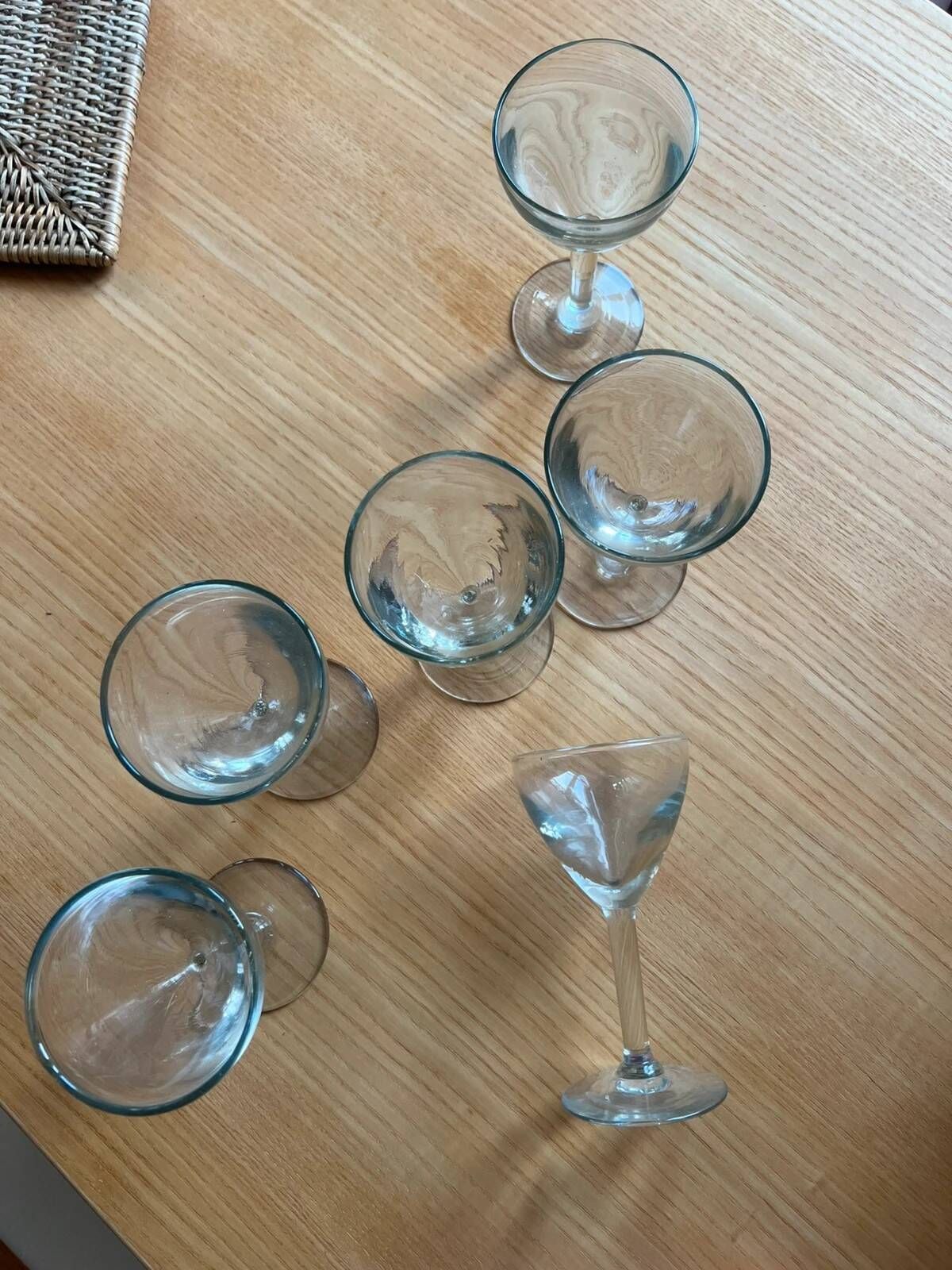 Set of 6 thick antique wine glasses