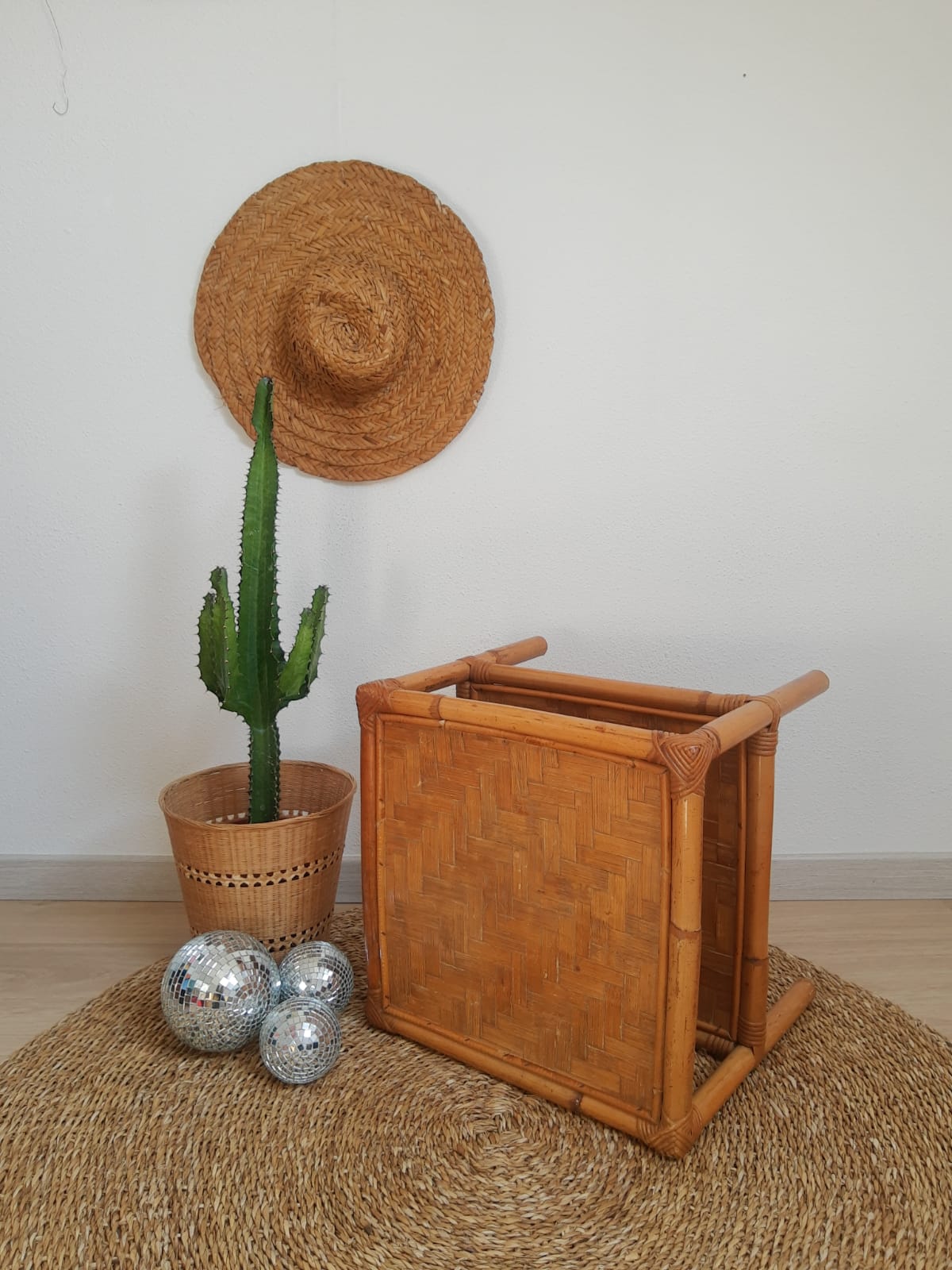 Square bamboo coffee table 70s - vintage