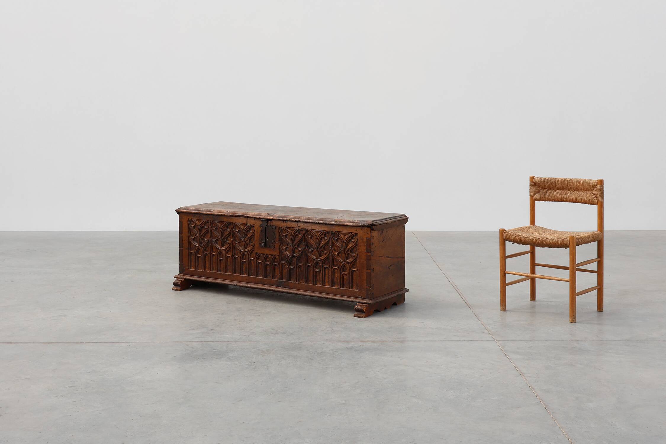 Rare Large Gothic 16th century carved solid oak chest, France