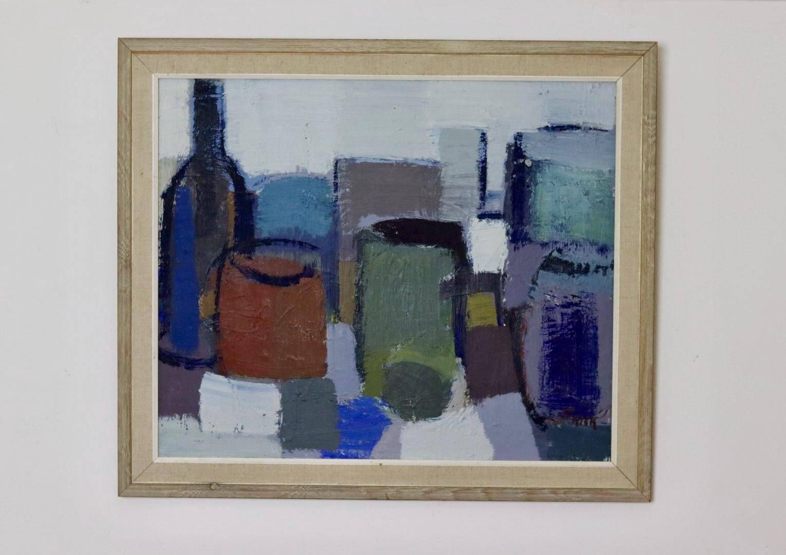 Mid-century original swedish oil on canvas "still life" by gösta falck