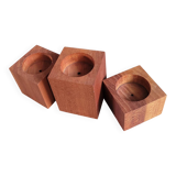 Vintage teak candlestick trio