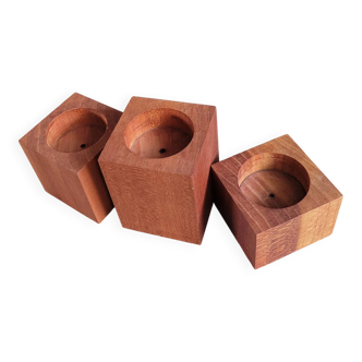 Vintage teak candlestick trio