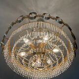 Waterfall chandelier with crystal grapevines and golden aluminum 60s-70s