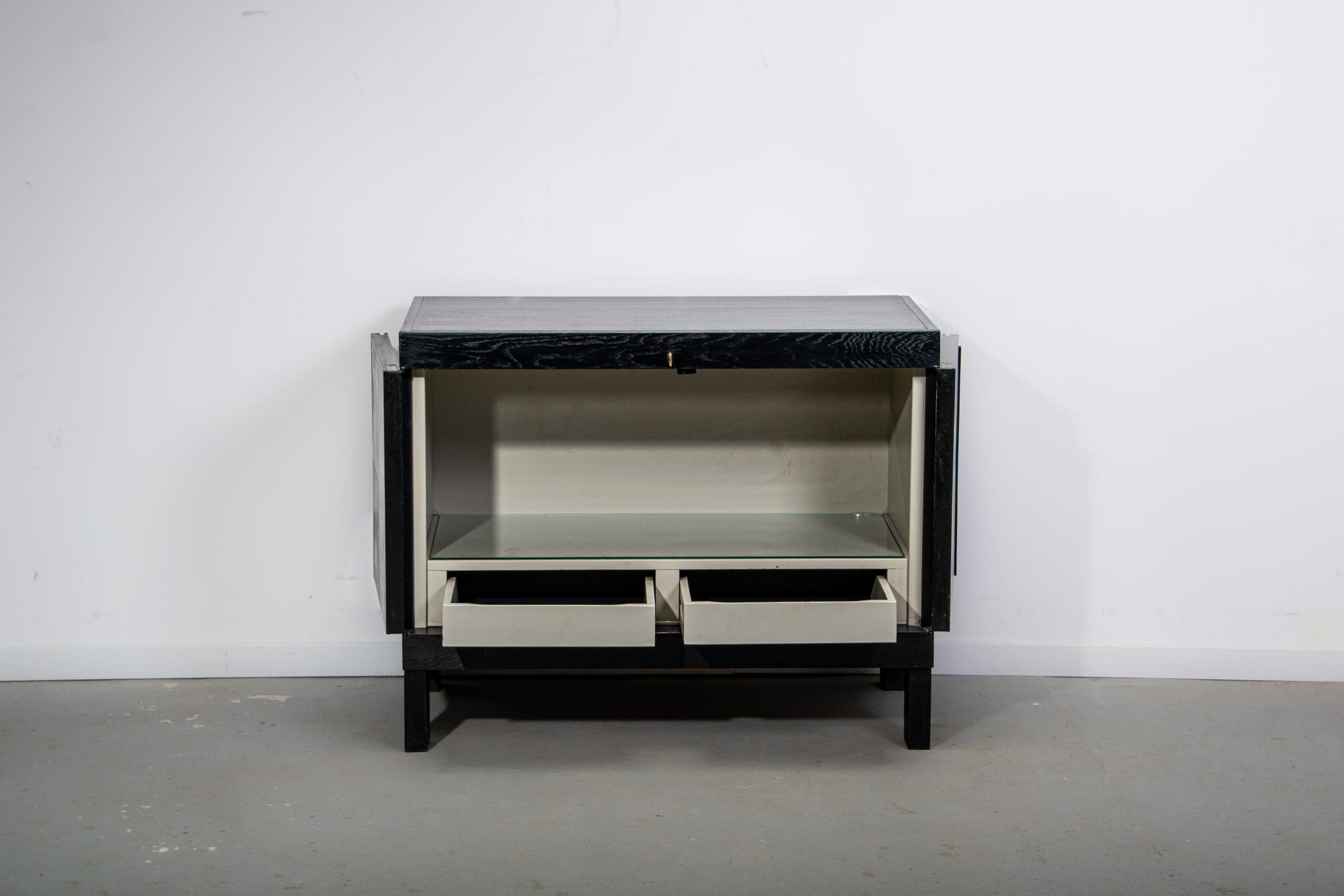 Ebonized brutalist bar cabinet by J. Batenburg for MI Belgium, 1960s