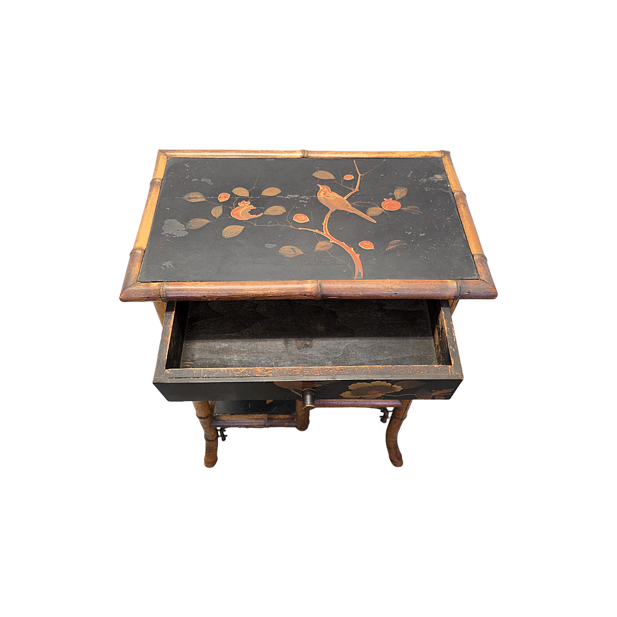 Antique Victorian Bamboo Side Table With Chinoiserie Lacquer Finish, late 1