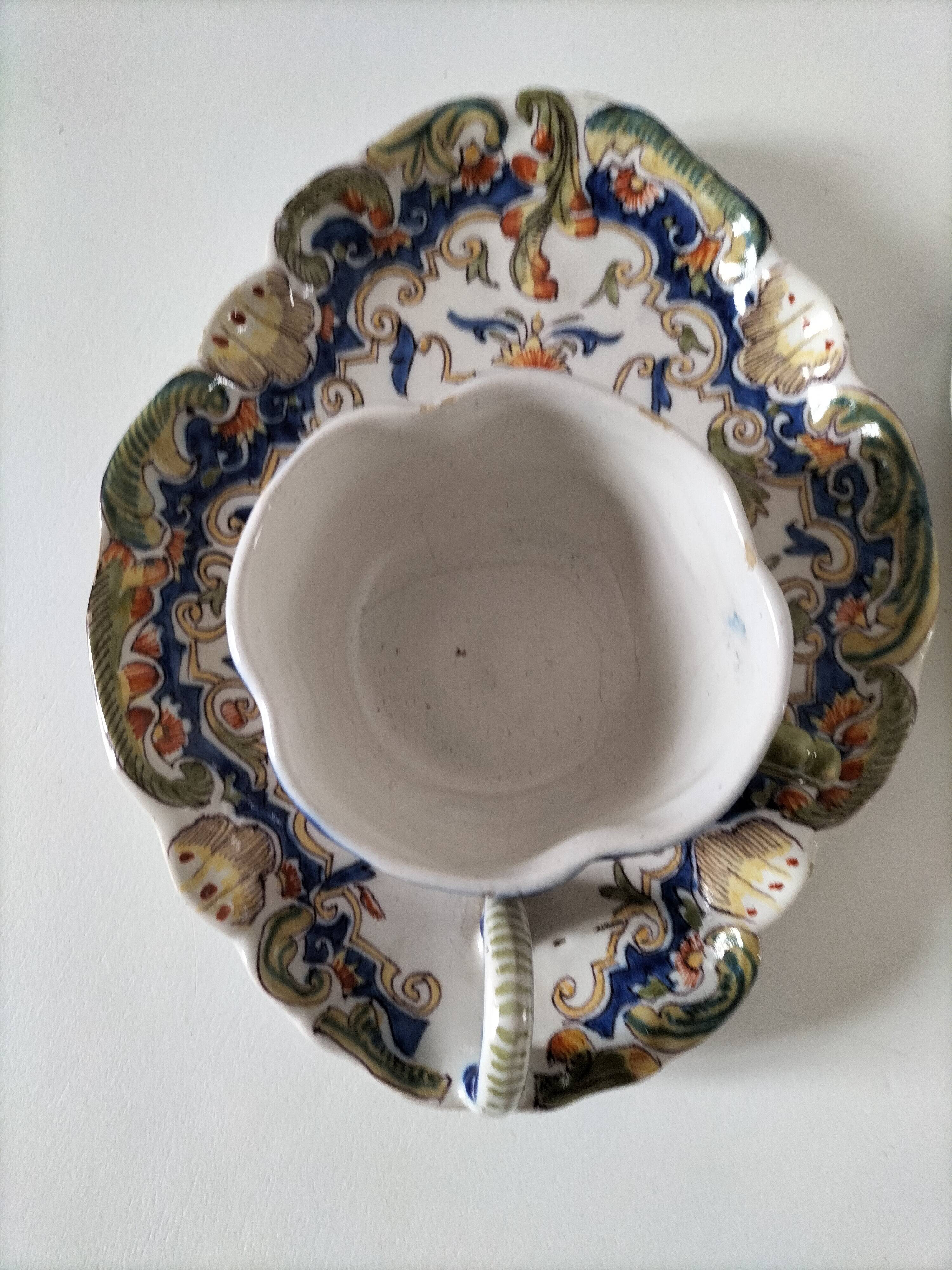 Breakfast set duo Desvres Fourmaintraux regionalist decoration