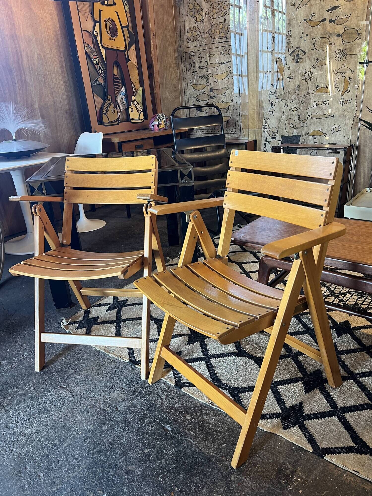 Pair of Wooden Folding Armchairs by Clairitex