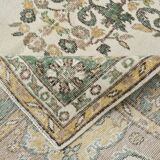 6x10 Beige & Green Geometric Pattern Anatolian Vintage Rug, 185x296 Cm