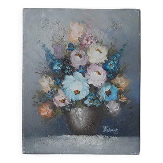 Oil painting on canvas still life bouquet of flowers bohemian countryside decoration